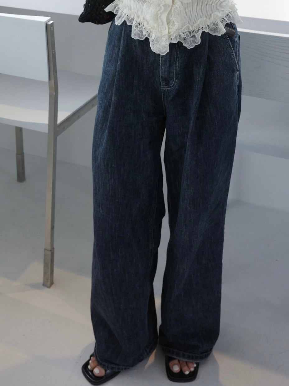 moripon モリポン　Wide tuck denim / blue moripon モリポン Wide tuck denim / blue