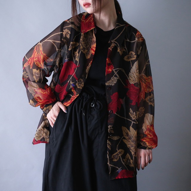 “和”motif loose silhouette flower see-through design shirt