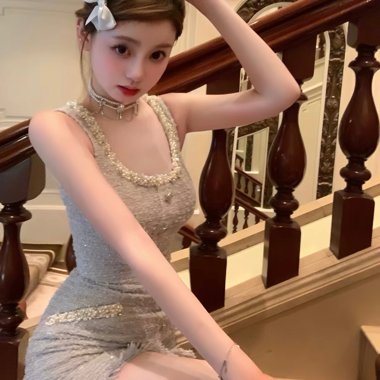 Diamond Chain Waist Strap Dress
