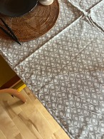 テーブルクロス　ブロックプリント生地　グレーの小花柄