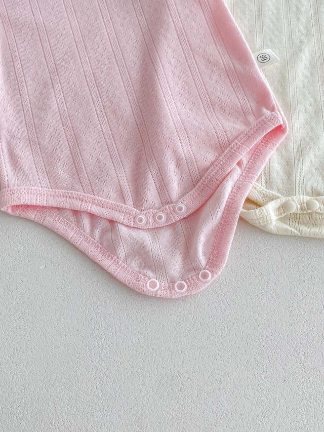 【BABY】フラワーレースフリル襟半袖リブロンパース - 19