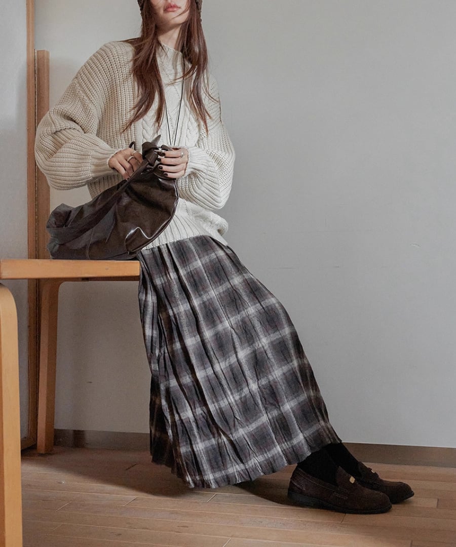 チェック柄◆プリーツミディスカート【s-60289】