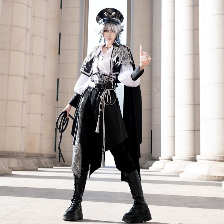 ロリータファッション 王子系 緑白・黒白 ロングマント付き軍服8点