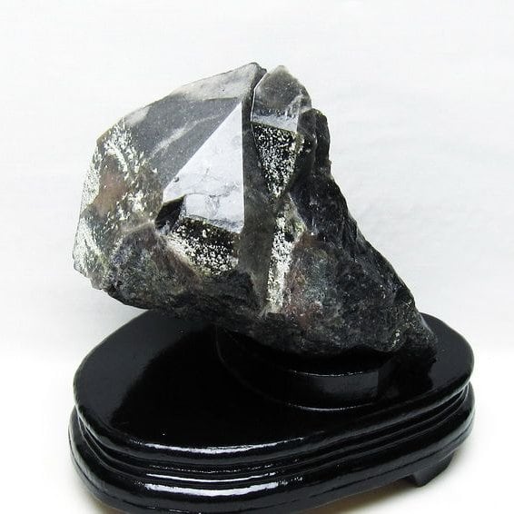 2.4Kg 黒水晶 モリオン 原石 山東省産 台座付属 一点物 191-512