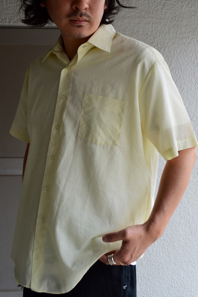 Sears PERMA-PREST 1980's Cotton Lawn Cloth Shirt Light Yellow シアーズ 80s パーマプレスト シャツ
