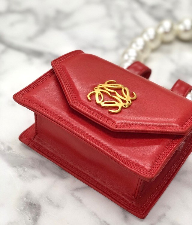 LOEWE ロエベ　アナグラム　レザー　ミニバッグ　ウエストバッグ　レッド×ゴールド　vintage　ヴィンテージ　オールド　f55tdm