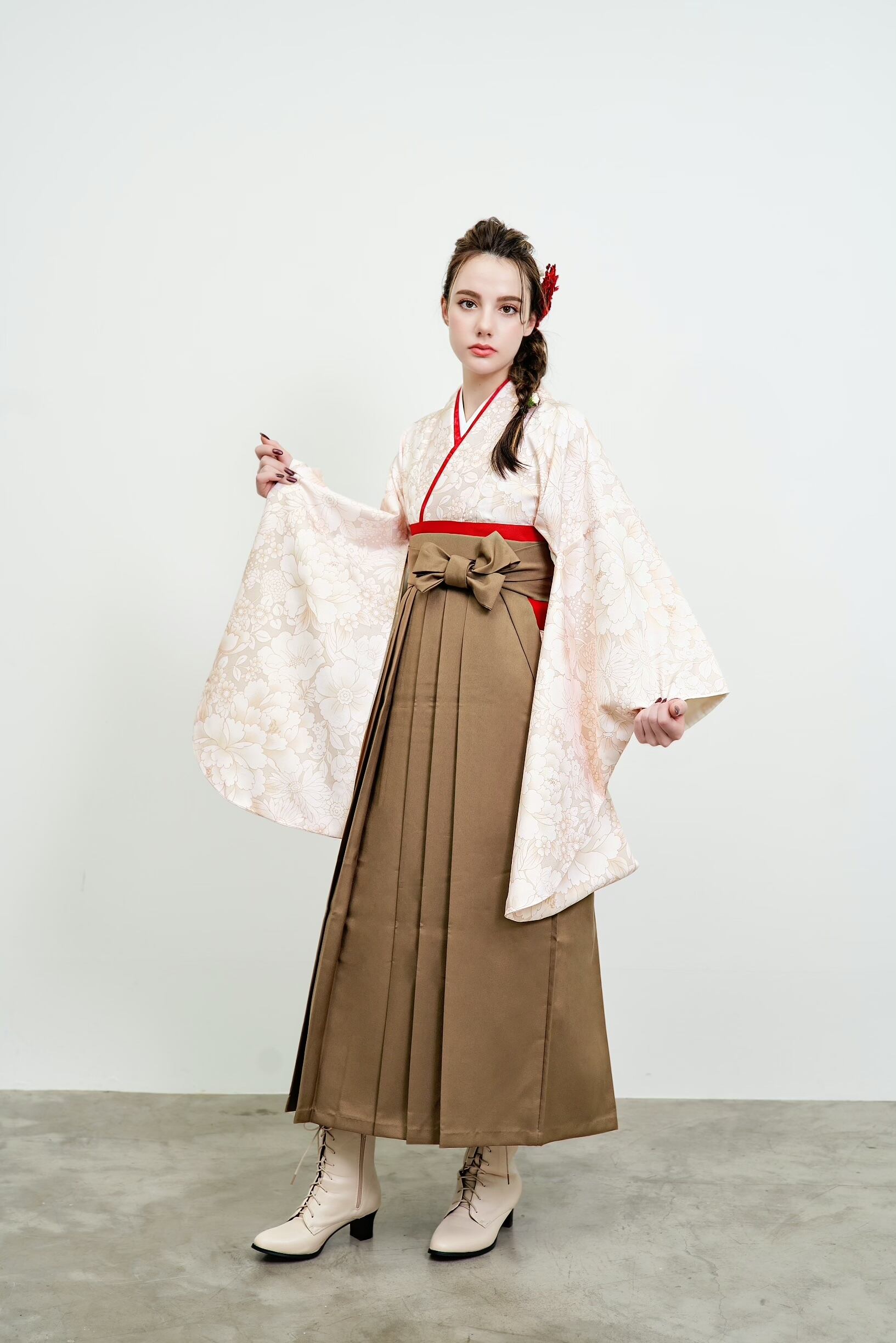 Kimono Sienne 卒業式袴3点セット ベージュ×ブラウン袴 ボタニカル 袴 ...