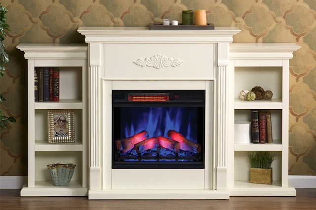 23インチ 遠赤外線３D電気暖炉 テニソン アイボリー (ブックケース付き) / ロイドグランデ / 送料、開梱・組立・設置無料 / LLOYD GRANDE / ハイグレード電気暖炉シリーズ