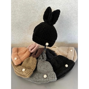 【BLACK:即納】RABBIT KNIT BEANIE -6color-