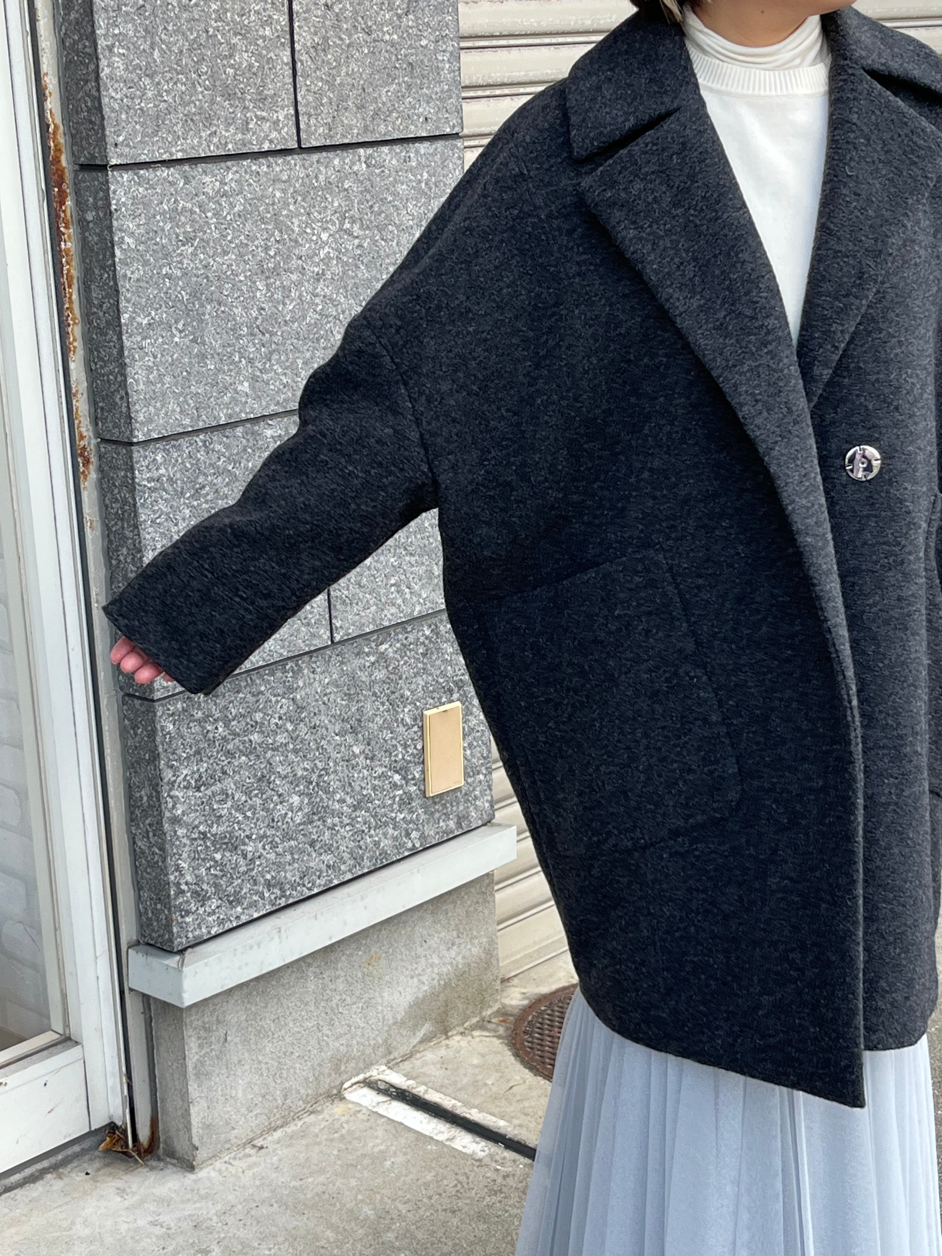 PASSIONE/546431/コクーンシルエットウール混コート(チャコール) | QREEQ