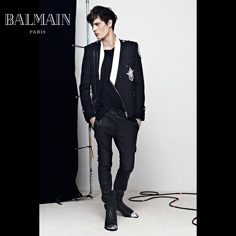 ネイビーBALMAIN　バルマン　2014ss 　ライダース　ブルゾン