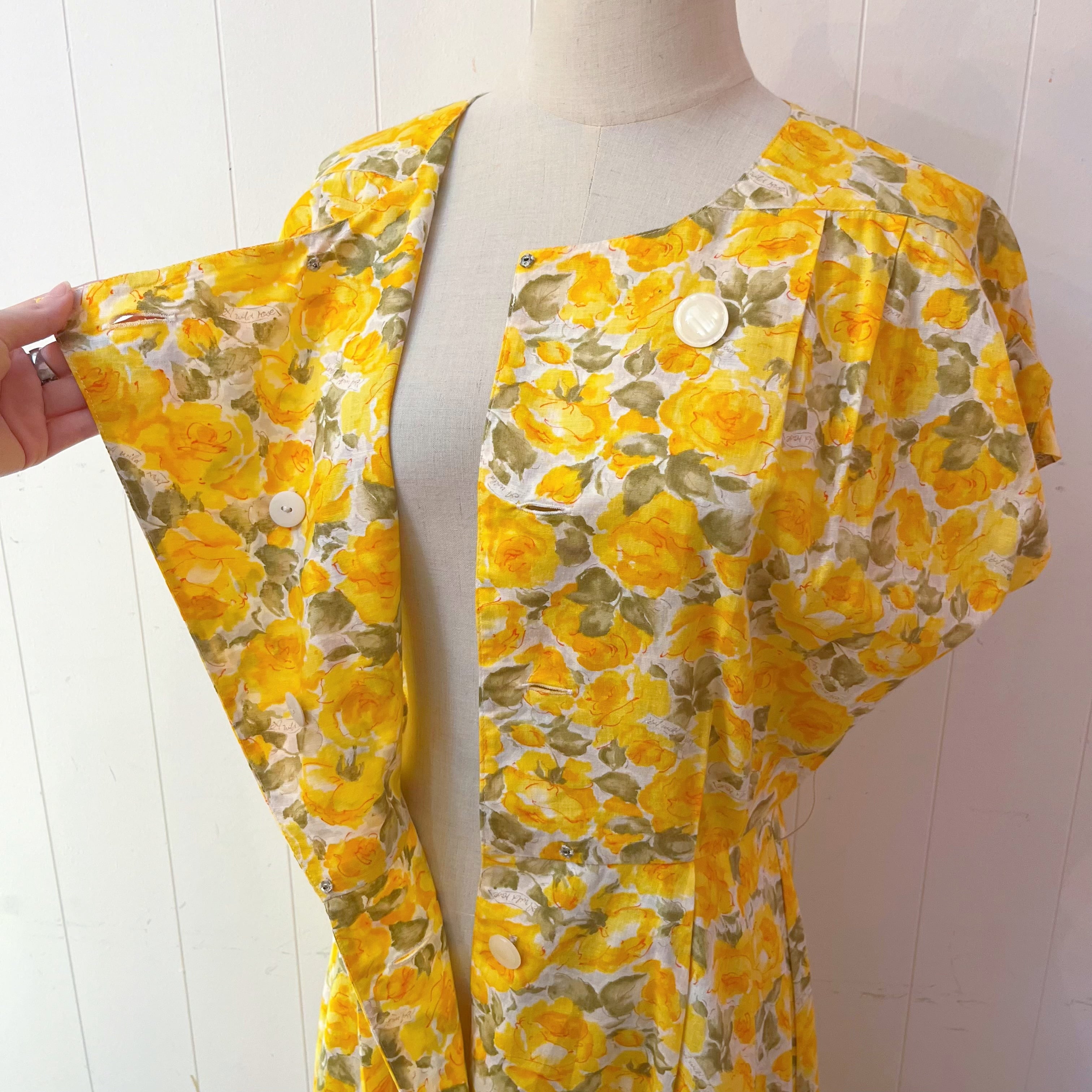 yellow rose white button one-piece