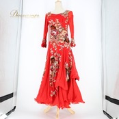 社交ダンス 衣装 スタンダード ドレス ワンピース パーティ衣装 レッド系 ゴールド系 赤 金 ICHIOKU イチオク ブラック系 グレイ系 黒 花柄 フラワー デザイン ダンス 映え 大きく広がる おしゃれ かわいい 女性用 トレンド ルームウェア お出かけ 結婚式 演出 ビビッドカラー ポリエステル ポリウレタン 伸縮性 お揃い コーディネート