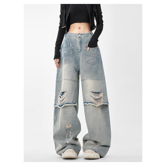 ブロックカットクラッシュストリートデニム   R01368