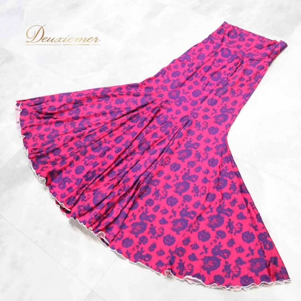 フラメンコ 衣装 ファルダ スカート 紫 ピンク 花柄 伸縮 ハイウエスト ストレッチ 青 紫 レッスン 練習着 ダンス パーティ 発表会 ピンク系 パープル系 動きやすい 華やか エレガント おしゃれ フェスティバル ステージ衣装 女性用