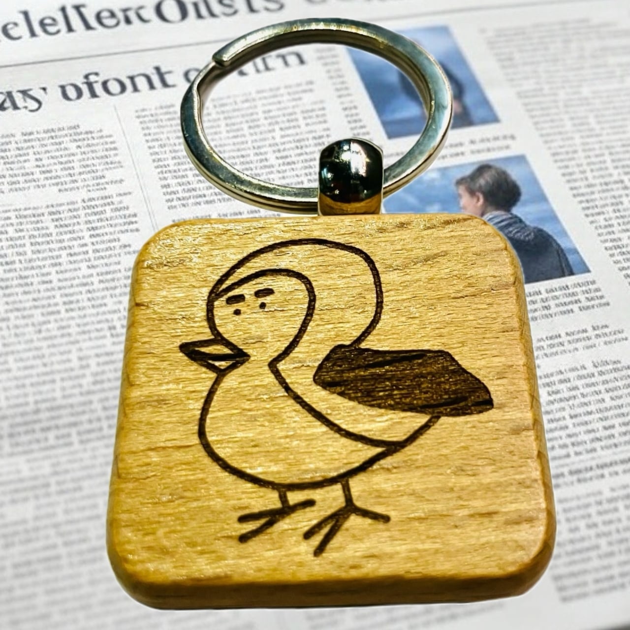 木製 キーホルダー スズメ レーザー彫刻 名前入れ可能 ウッド