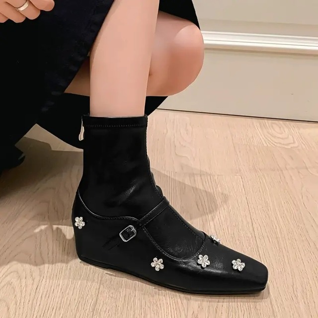【34-40】Flower bijou short boots　M1098
