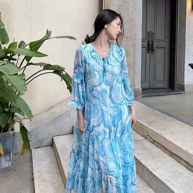 ワンピース エレガント 水色 フラワー 花柄 ワンピース ワンピース