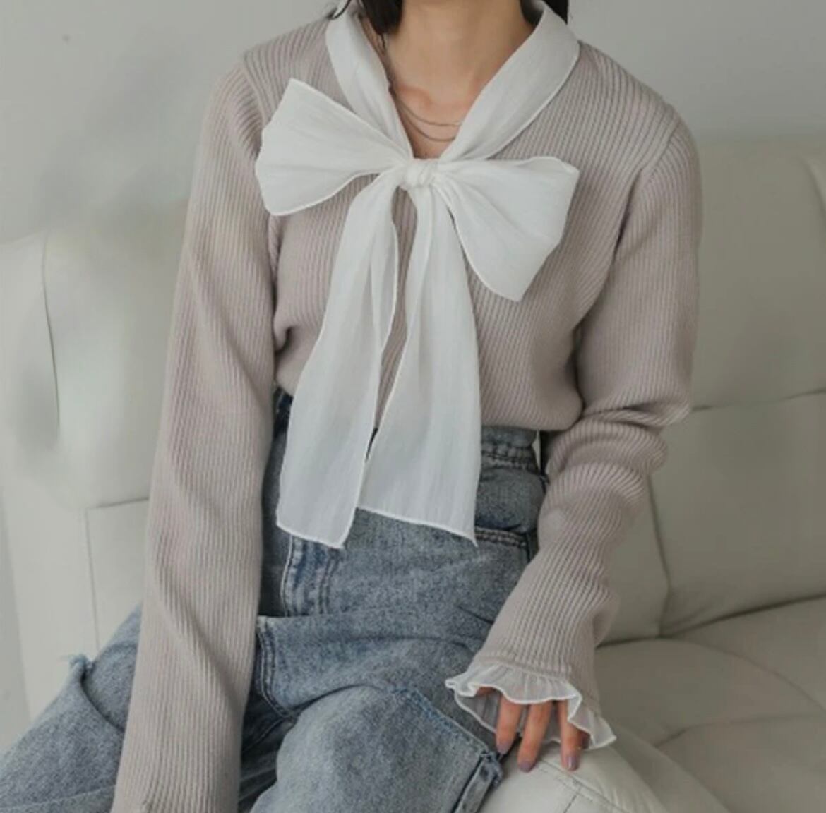 2color / ボウタイリブニットプルオーバー