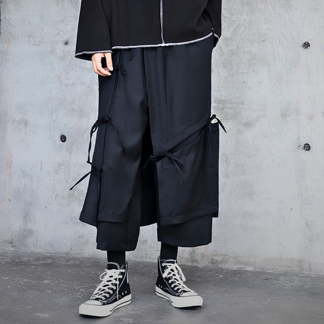 【ORV0018】Multi-Panel Faux Two-Piece Wide-Leg Pants