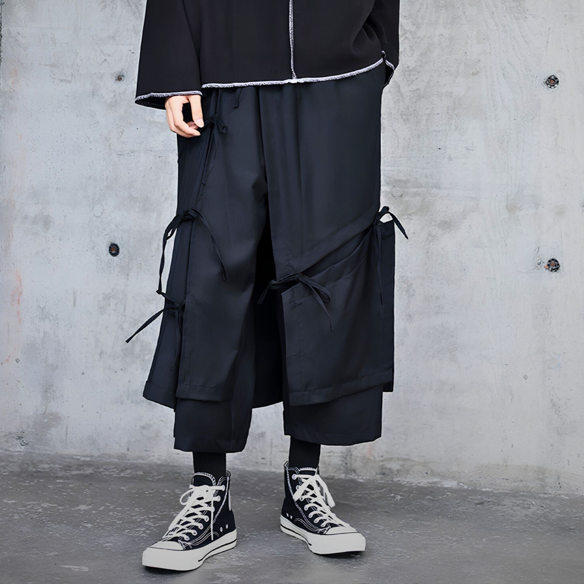 【ORV0018】Multi-Panel Faux Two-Piece Wide-Leg Pants