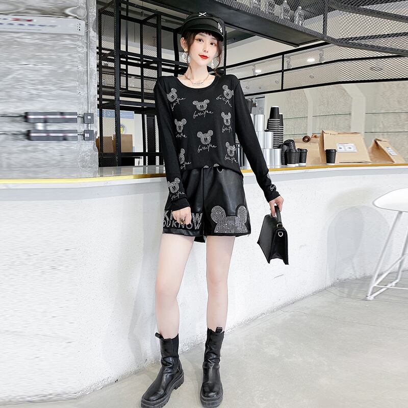 プラス脂肪プラスサイズ200kg長袖Tシャツ女性秋脂肪mmミディアムとロングセクションは薄く、肉を覆っていた洋風ジャケットレザーショーツ ミックスインファッション52254301229