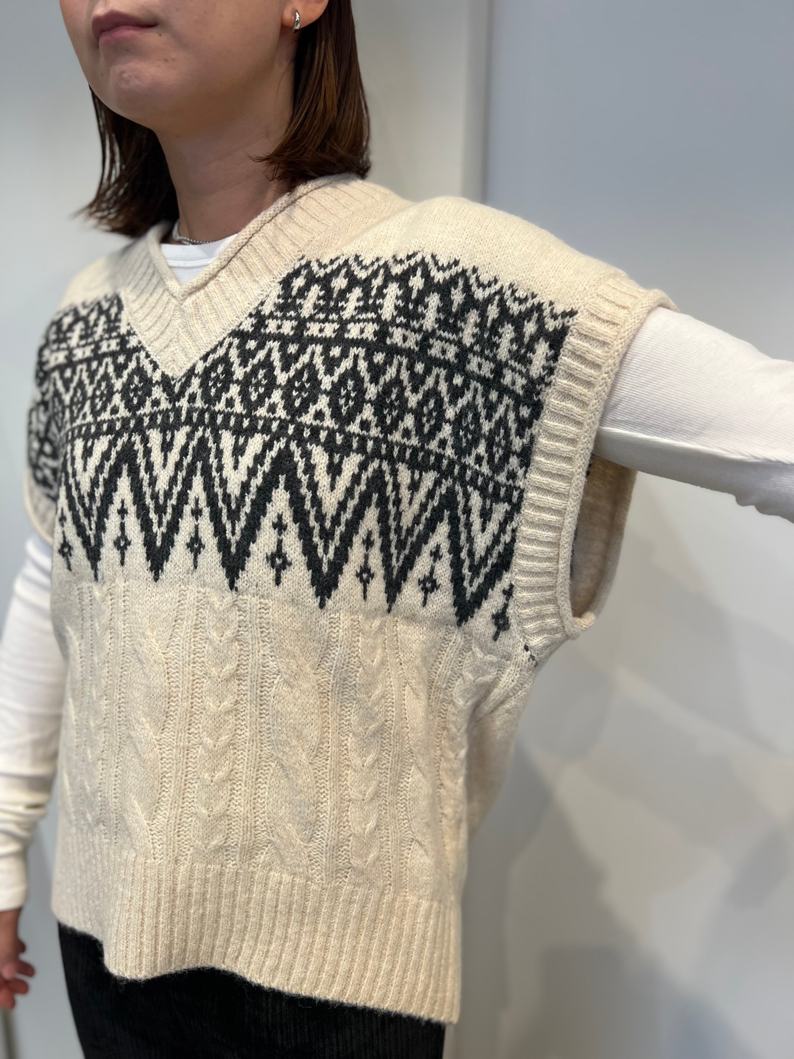 【SELECT】フェアアイル柄ワイドベスト 39-0422