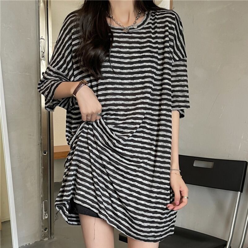 ストライプTシャツ サマールーズ薄手トップス 夏物 YY-ファッション56020950641