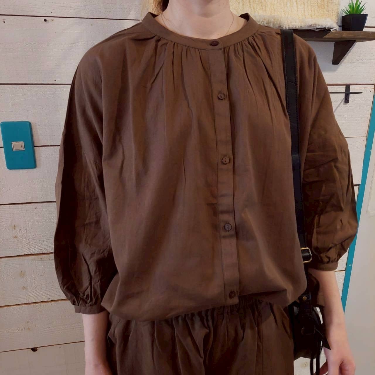 『People's』0881  コットンフレックスフレアシャツ　フリーサイズ