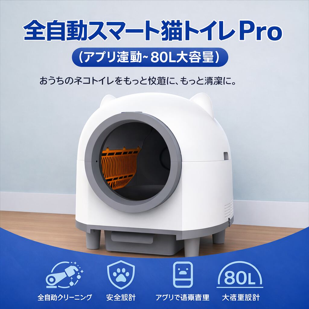 全自動スマート猫トイレ Pro(アプリ連動・80L大容量)