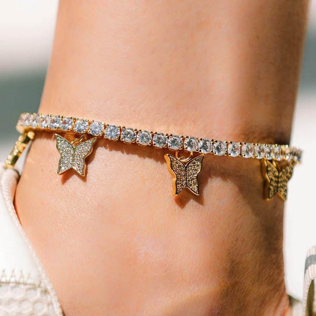 Iced Out Butterfly Tennis Bracelet / Anklet 【GOLD/SILVER】