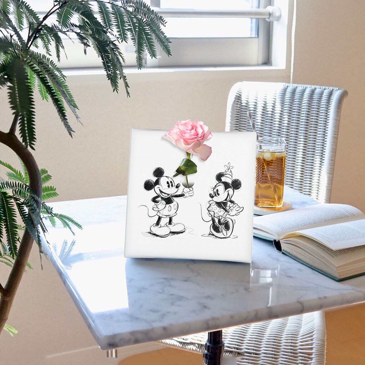ディズニー アートパネル ミッキー ミニー モノクロ 一輪挿し IKE-DSNY