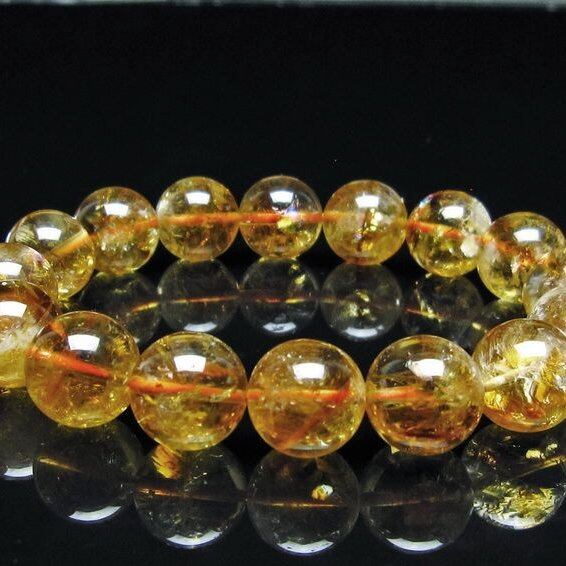 シトリン ブレスレット 虹入り 13mm シトリンクォーツ ブレス メール便可 一点物 111-50504