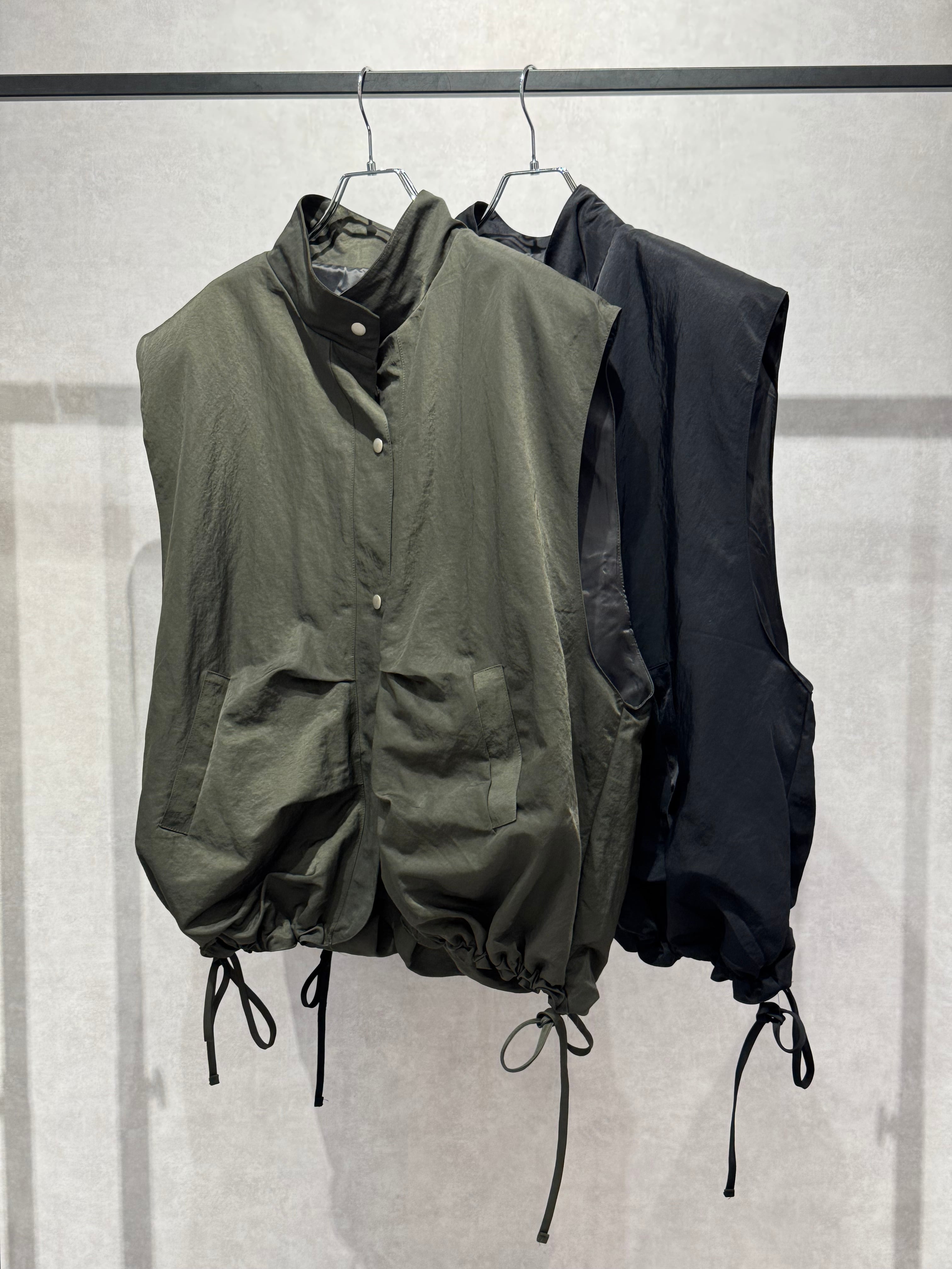 string hem stand collar over size balloon vest