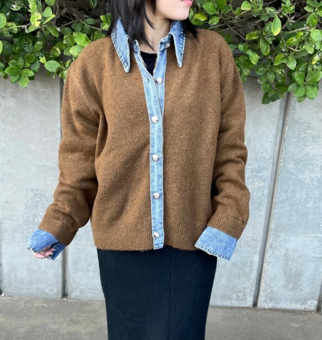 ナンバーミーTOKYO"DENIM DOCKING CARDIGAN"CAMEL