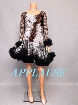 【新着】社交ダンス ドレス　ラテンドレス　ブラック　M　LA-24-1　デモ・競技用ドレス　発表会衣装　パーティドレス　ワンピース　舞台衣装