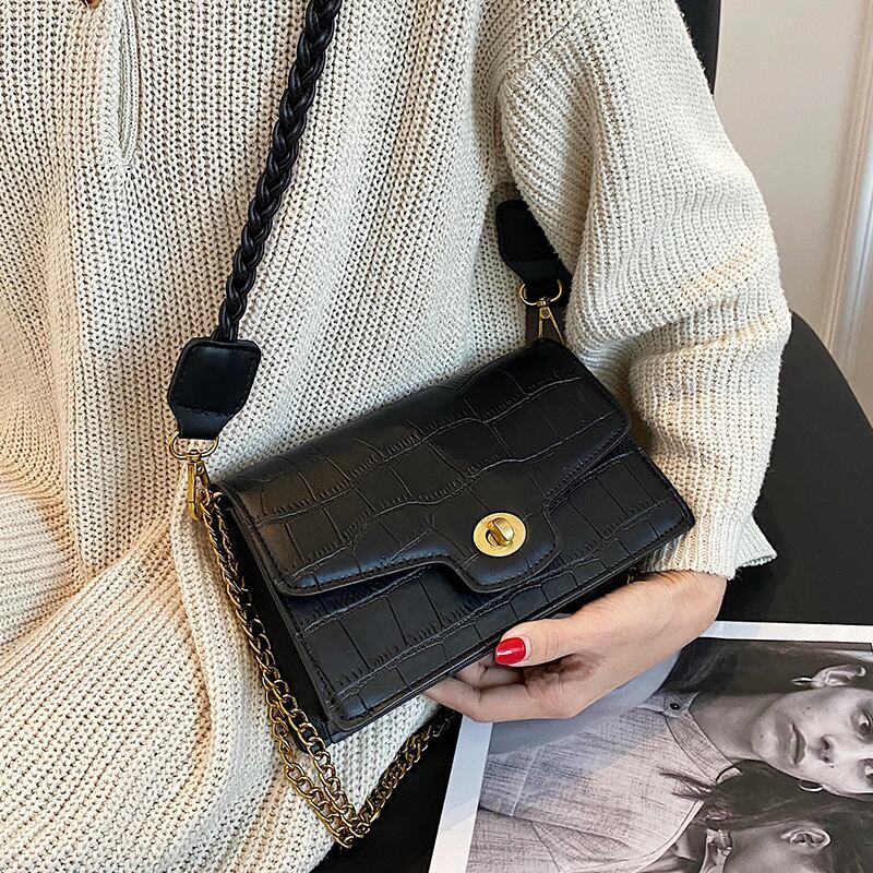 秋冬レトロスモールバッグレディースバッグ2020新しいトレンディなハイエンドセンスのクロコダイル柄ワンショルダーアンダーアームバッグメッセンジャースモールスクエアバッグ Tiancai_Wing_Bag25828181303
