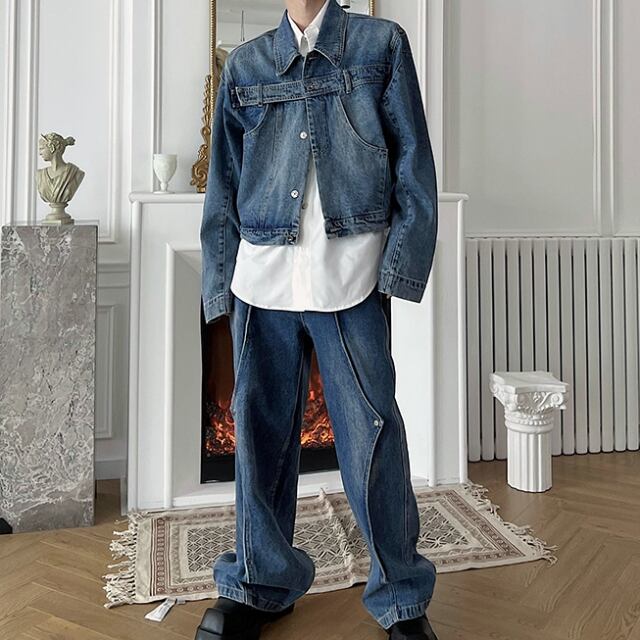 予約販売】メンズ セットアップ メンズ デニム カジュアル ベルト