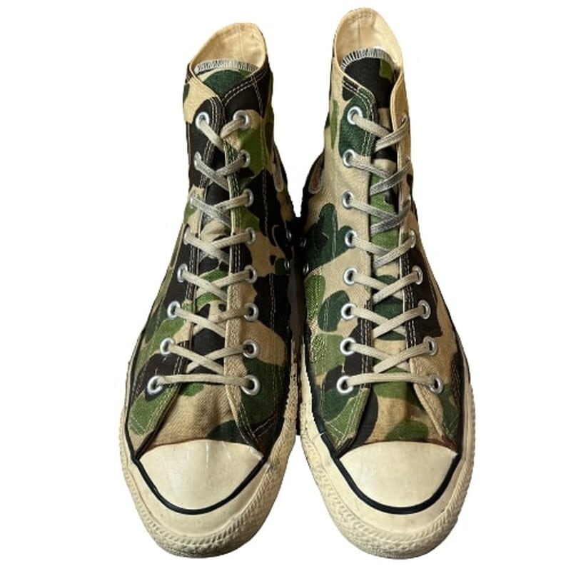 80's CONVERSE コンバース ALL STAR HI 83CAMO オールスターハイ 83カモ オリジナル キャンバススニーカー 迷彩  ダックハンター 青文字青枠 サイドステッチ 当て布 US12 USA製 希少 ヴィンテージ BA-2001 RM2420H | agito  vintage