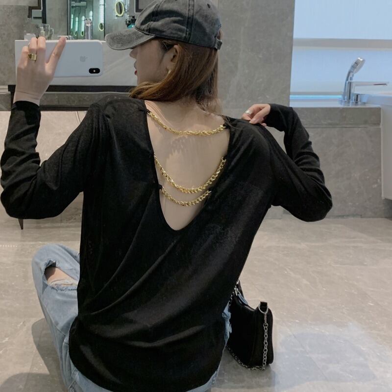 スタイルホルタールーズシャツ サマー薄手Tシャツ トップス ロング 夏物 ハンチェンe51606928503