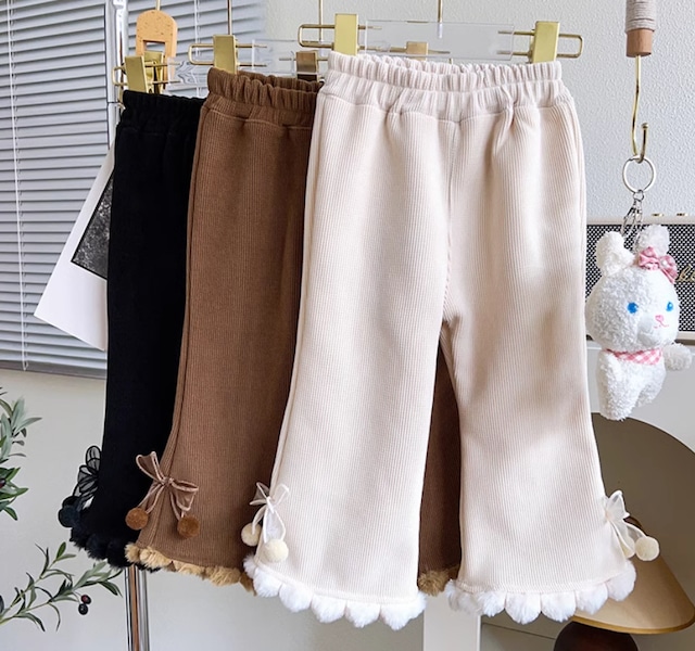 【あったか裏起毛☆リボン付き キッズ用 リブパンツ】パンツ ズボン キッズ 子供服 女の子 リブパンツ イージーパンツ ストレッチ 長ズボン 裏起毛 可愛い リボン 秋 冬 子ども 保育園 幼稚園 通園 防寒 保温 暖かい プレゼント 送料無料