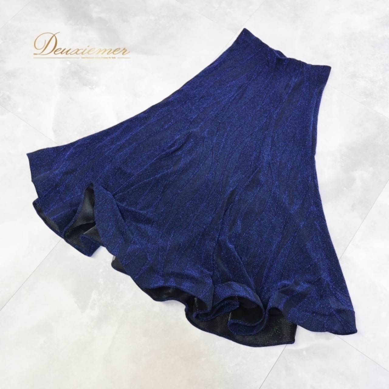 社交ダンス 衣装 スカート ブルー系 タカダンス TAKA DANCE 伸縮 ストレッチ 練習 レッスン 青 黒 キラキラ ラメ かわいい 上品 華やか ボリューム ダンス衣装 イベント ステージ パーティー ブラック系