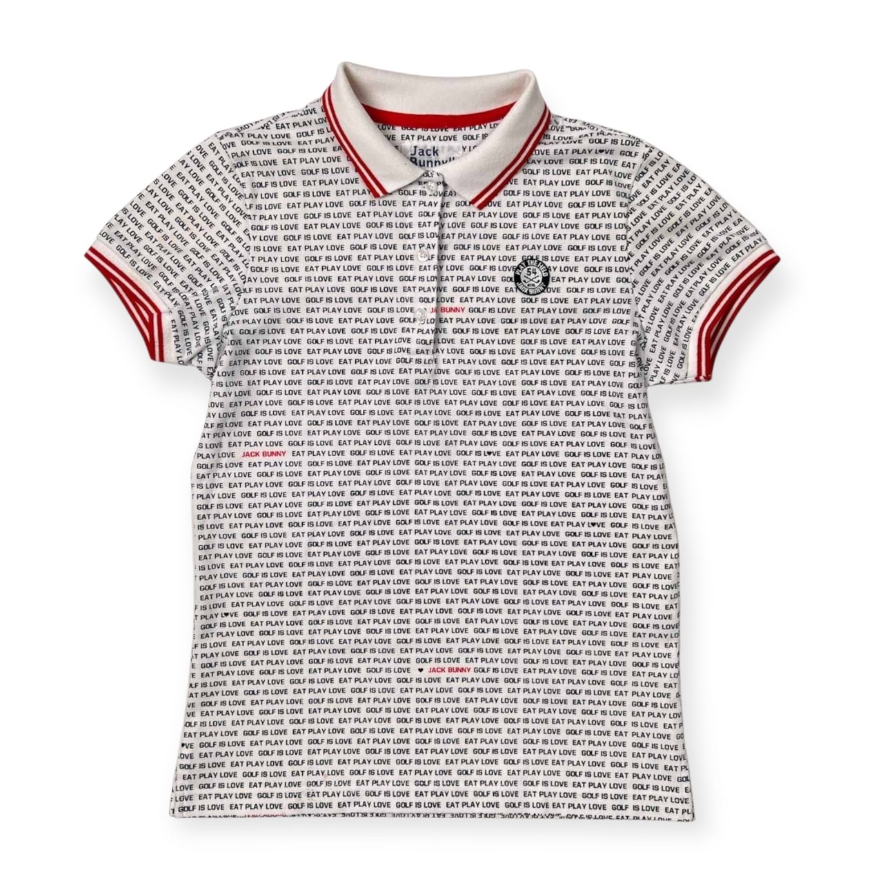 Jack Bunny!! ジャックバニー 英字 ロゴ総柄 半袖 ストレッチ ポロシャツ サイズ 0 /ホワイト/パーリーゲイツ