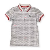 Jack Bunny!! ジャックバニー 英字 ロゴ総柄 半袖 ストレッチ ポロシャツ サイズ 0 /ホワイト/パーリーゲイツ
