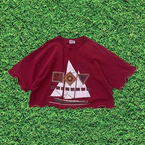 チビ丈mellowレッドプリントTシャツ