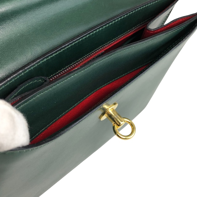 CELINE セリーヌ ハンドバッグ ダークグリーン ガンチーニ レザー vintage ヴィンテージ オールド sxajh2