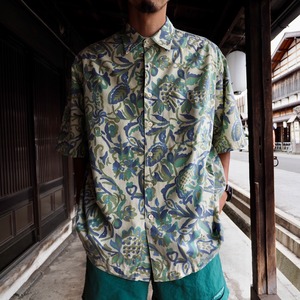 90’s J.CREW Cotton Side Vents S/S Shirt M ジェイクルー サイドベンツ 半袖シャツ 総柄