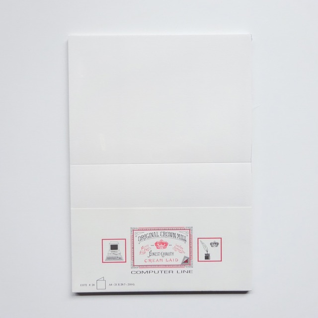 A4カード紙 二つ折りタイプ コンピューターライン 13372 クリーム色 [ORIGINAL CROWN MILL] 20枚入り 210g/㎡ クリーム