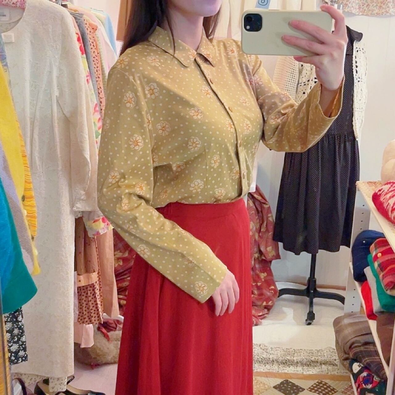 handwriting flower dot printed blouse