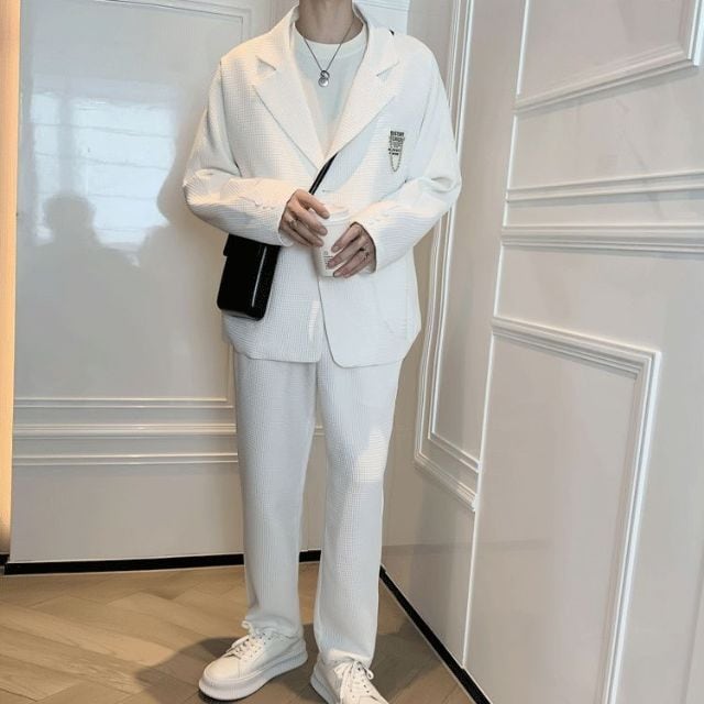 ホワイトジャケットとカラフルパンツセット、Mサイズ ホワイト